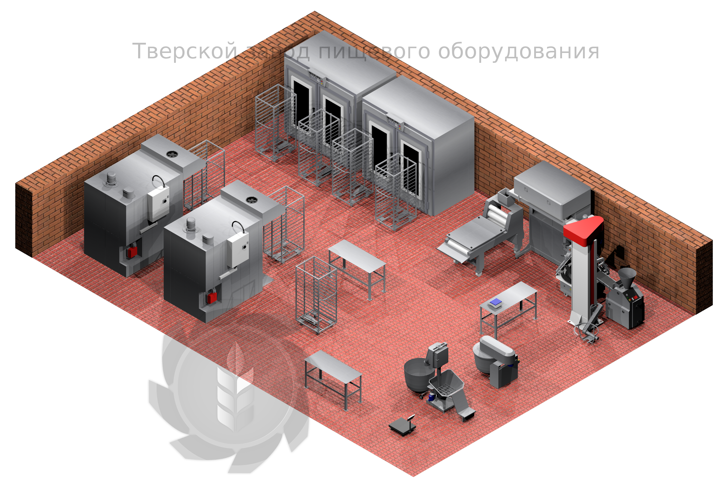 Пекарня Волга 3000 газовая (3000 кг в смену), комплектация Люкс, на основе печи Ротор-Агро